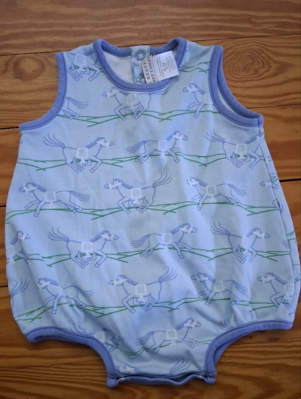 The Beaufort Bonnet Company Light Blue Horse Print Baby One‑Piece - Picture 2 of 5